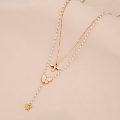 Faux Pearl Heart & Flower Pendant Necklace