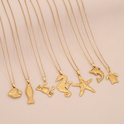 Ocean Series Starfish & Sea Turtle Pendant Necklace