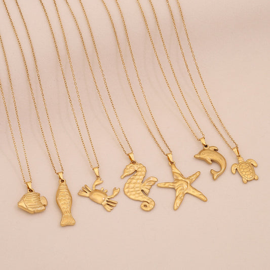 Ocean Series Starfish & Sea Turtle Pendant Necklace