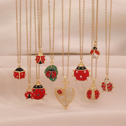 Micro-Pavé Zircon Ladybug Pendant Necklace