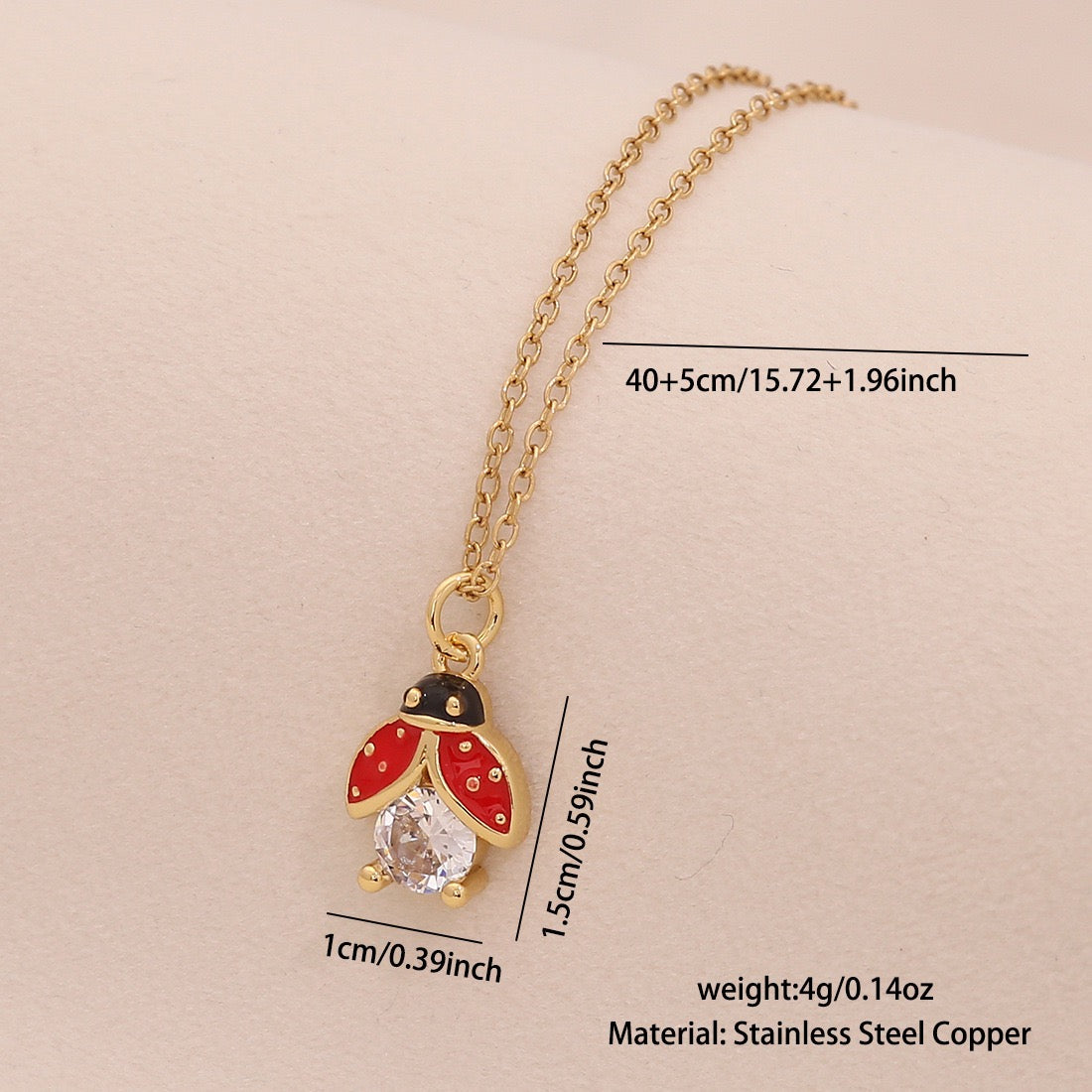 Micro-Pavé Zircon Ladybug Pendant Necklace