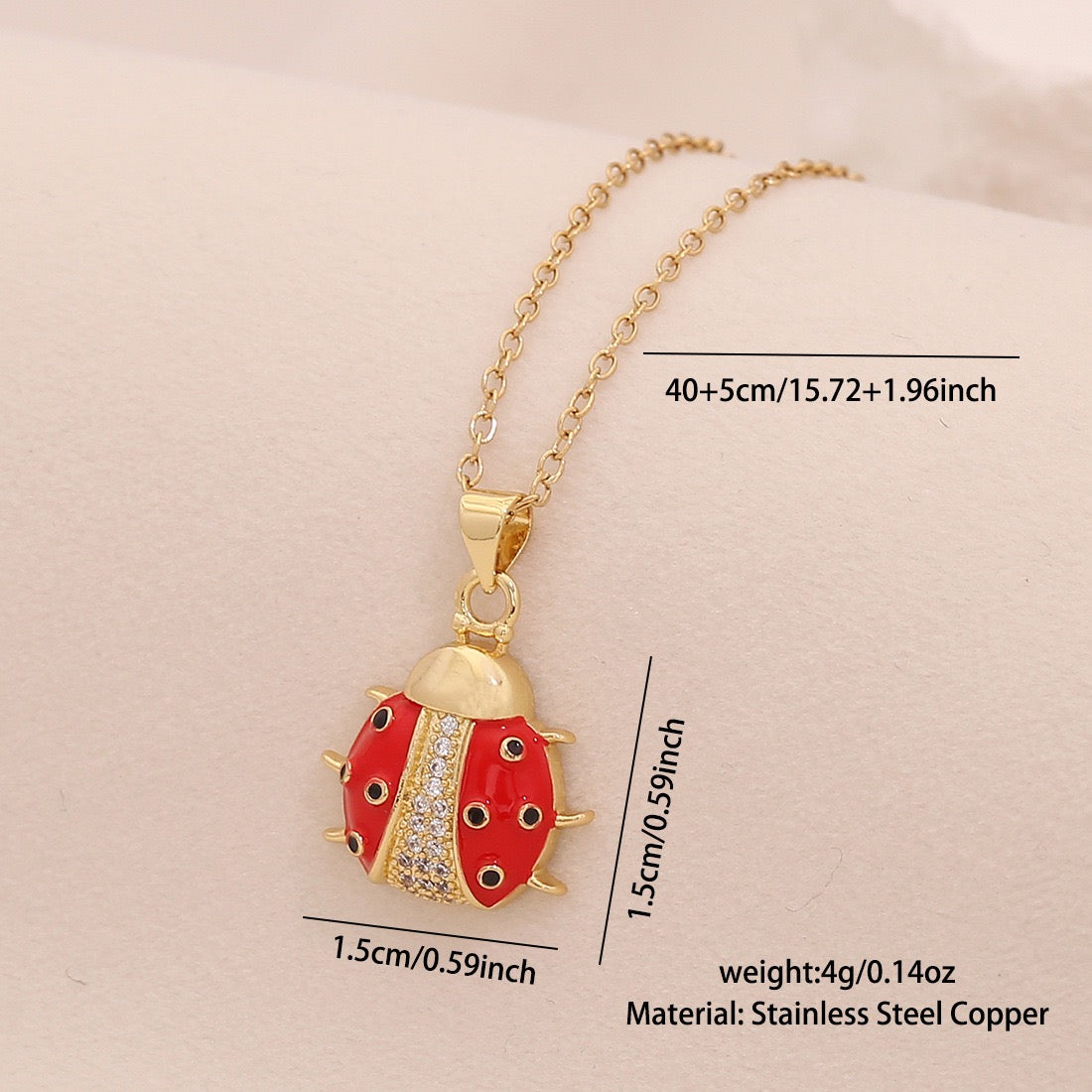 Micro-Pavé Zircon Ladybug Pendant Necklace