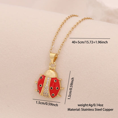 Micro-Pavé Zircon Ladybug Pendant Necklace