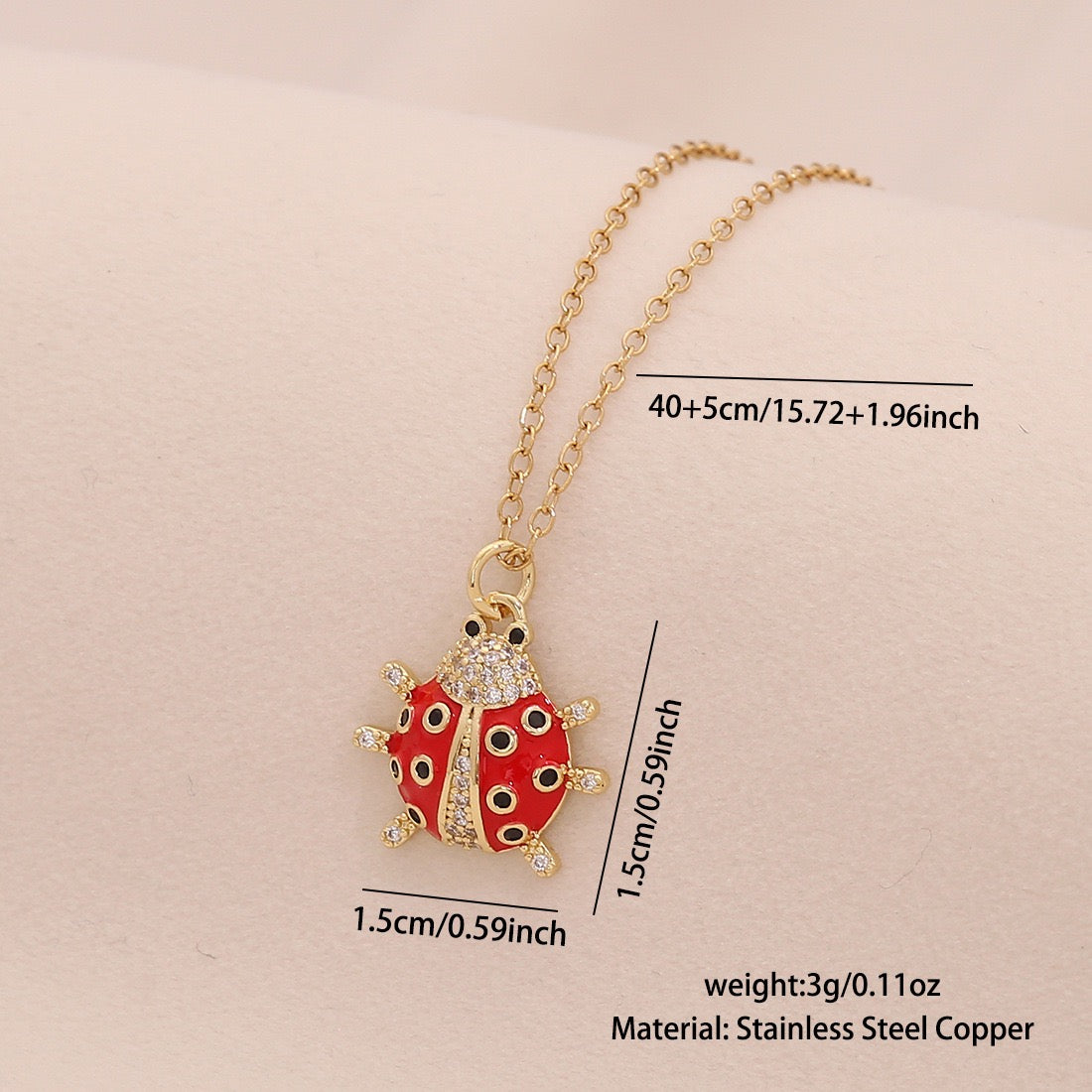 Micro-Pavé Zircon Ladybug Pendant Necklace