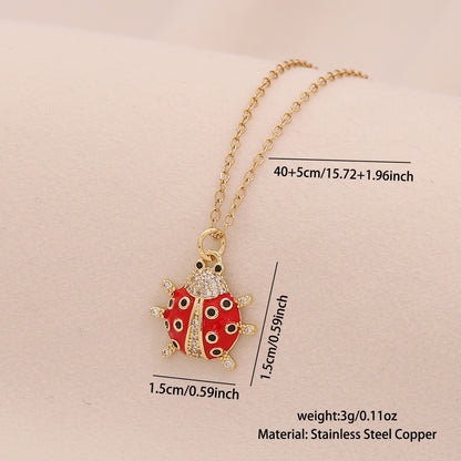 Micro-Pavé Zircon Ladybug Pendant Necklace