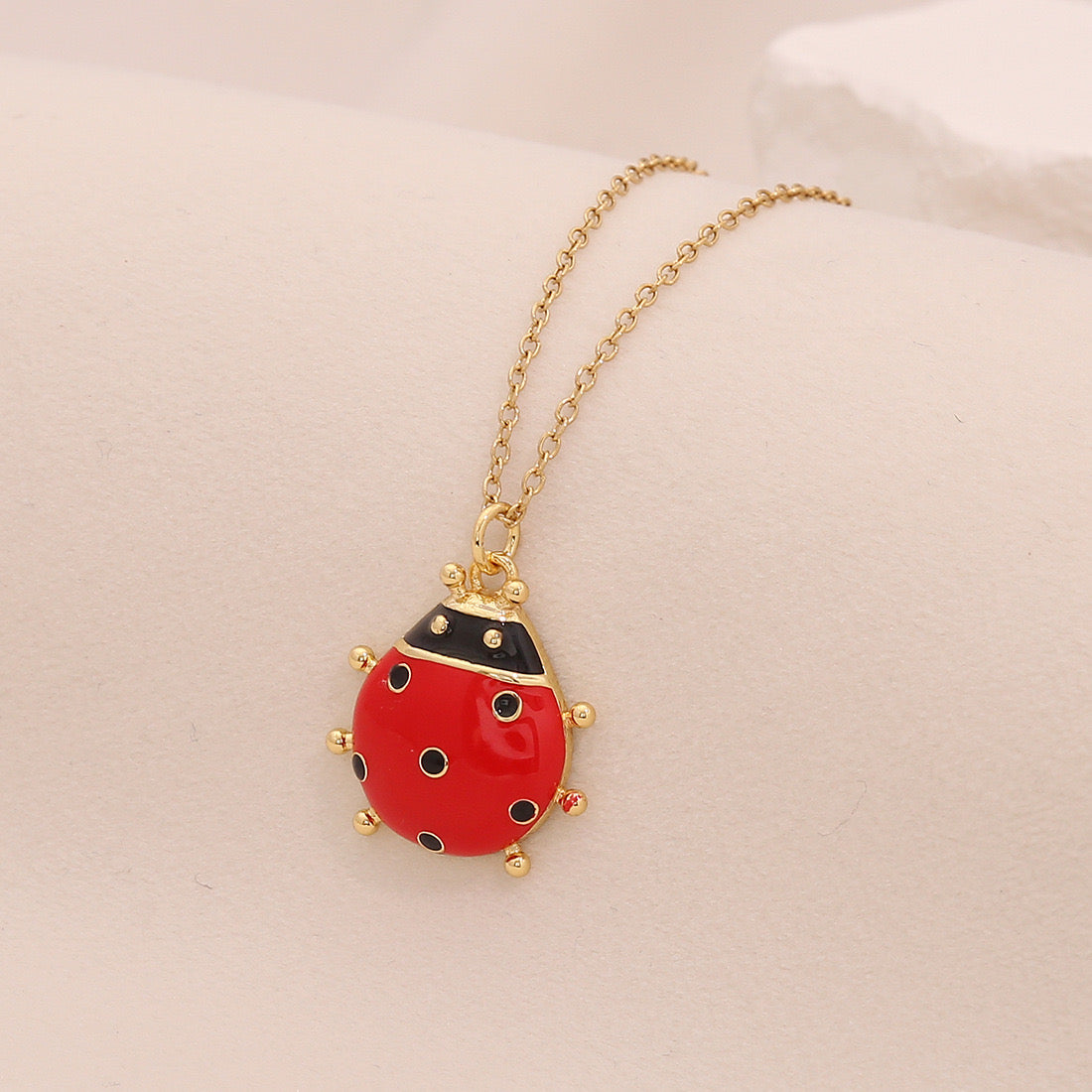 Micro-Pavé Zircon Ladybug Pendant Necklace