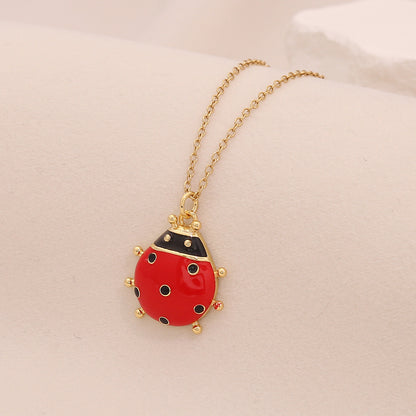 Micro-Pavé Zircon Ladybug Pendant Necklace