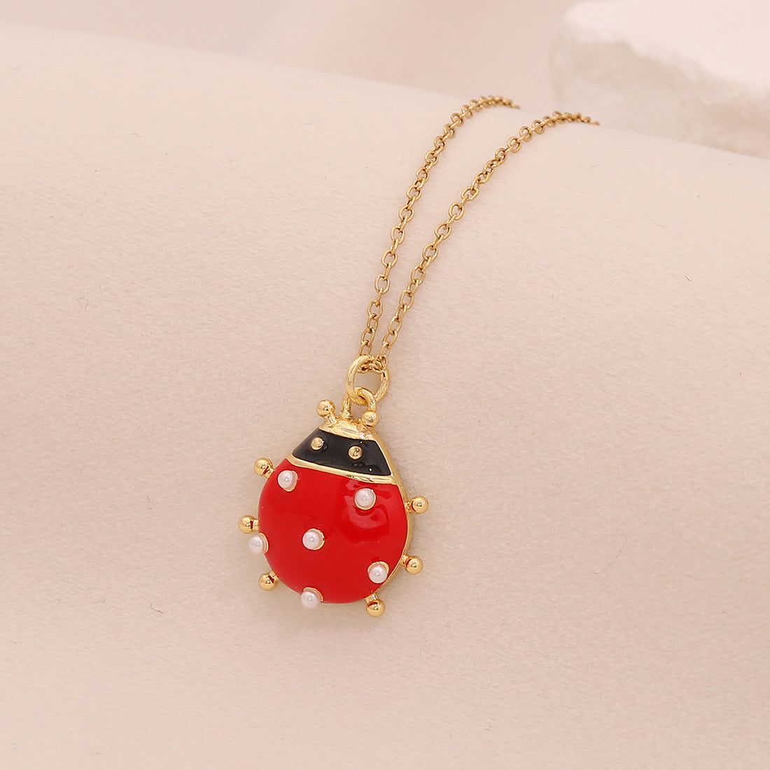 Micro-Pavé Zircon Ladybug Pendant Necklace