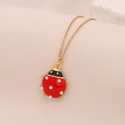 Micro-Pavé Zircon Ladybug Pendant Necklace
