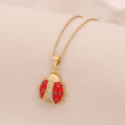Micro-Pavé Zircon Ladybug Pendant Necklace