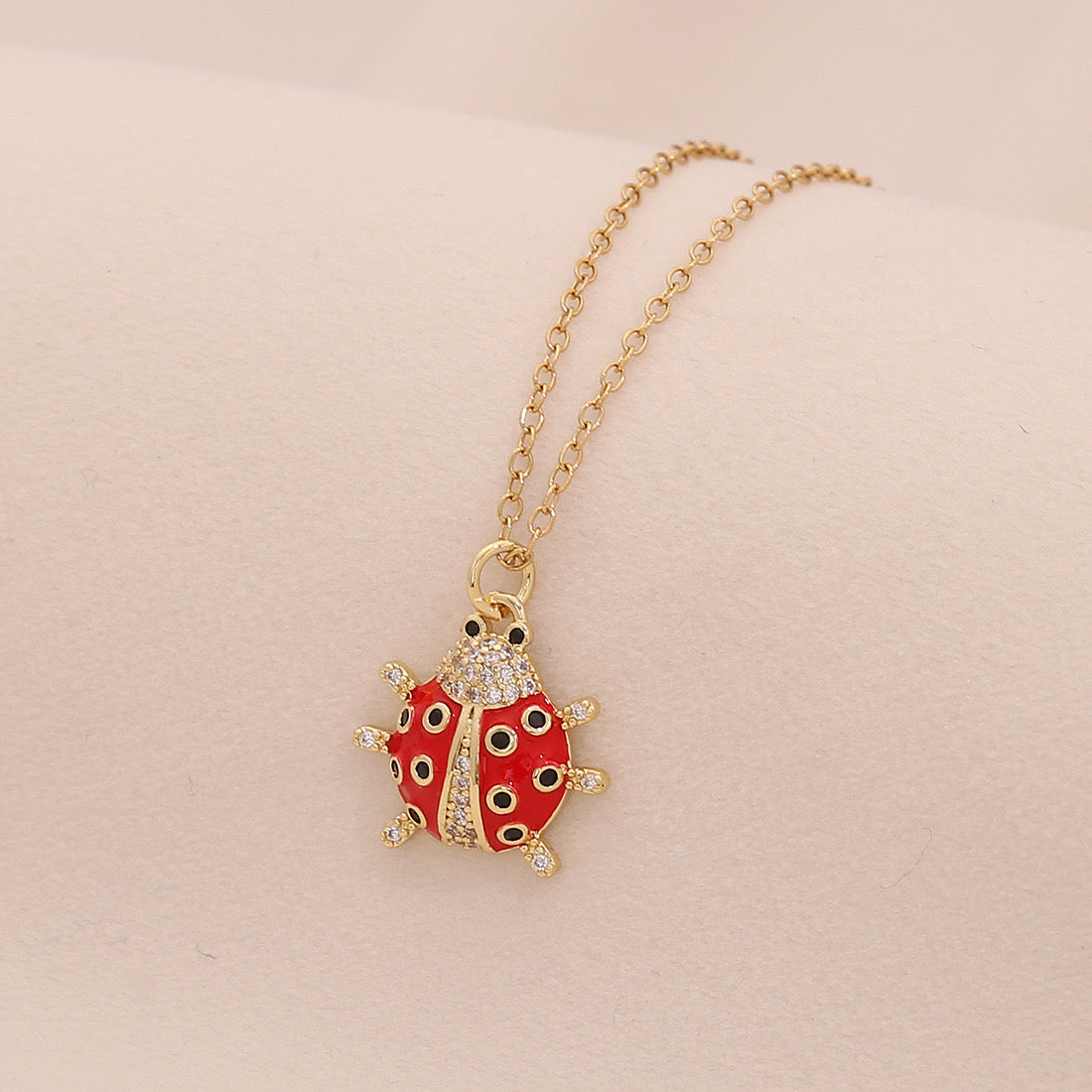 Micro-Pavé Zircon Ladybug Pendant Necklace