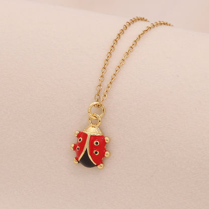 Micro-Pavé Zircon Ladybug Pendant Necklace