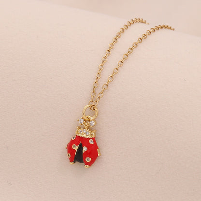 Micro-Pavé Zircon Ladybug Pendant Necklace