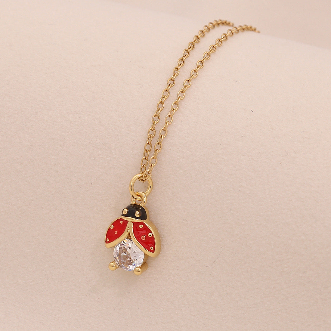 Micro-Pavé Zircon Ladybug Pendant Necklace