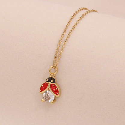 Micro-Pavé Zircon Ladybug Pendant Necklace