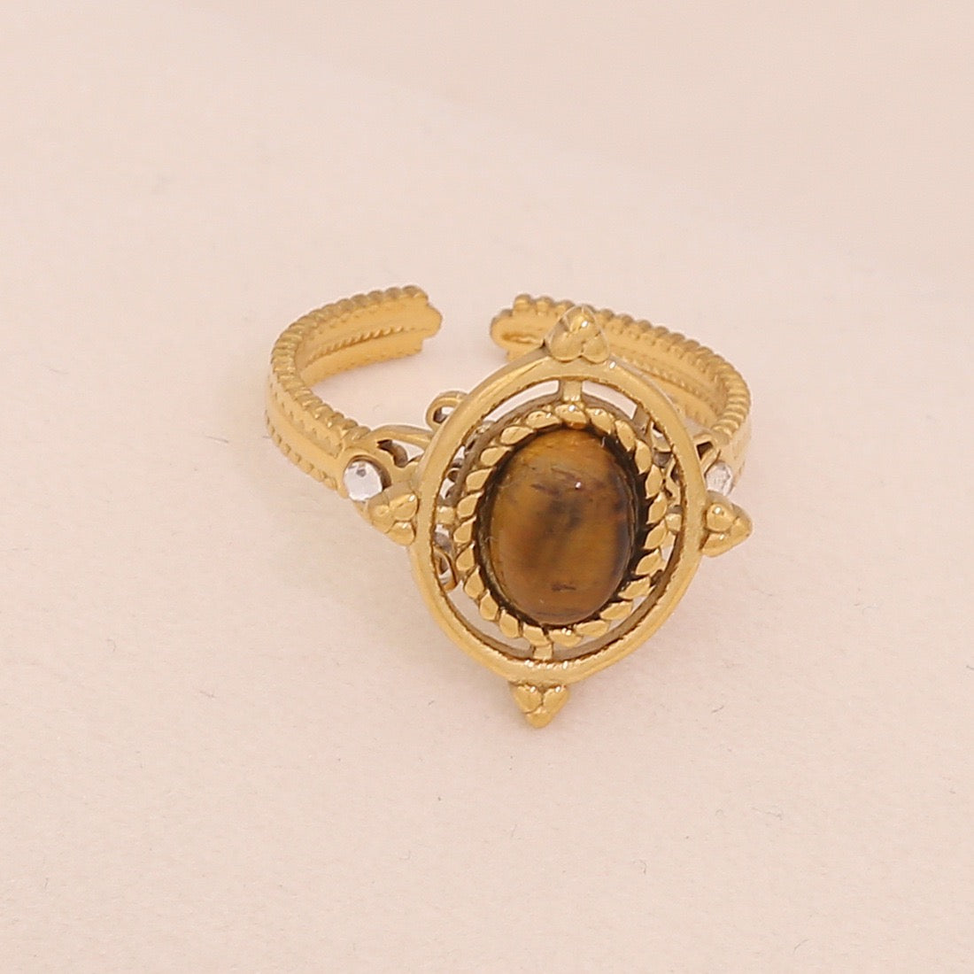 Natural Tiger’s Eye Vintage Stainless Steel Ring