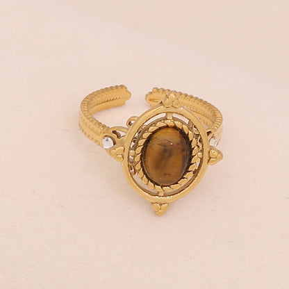 Natural Tiger’s Eye Vintage Stainless Steel Ring