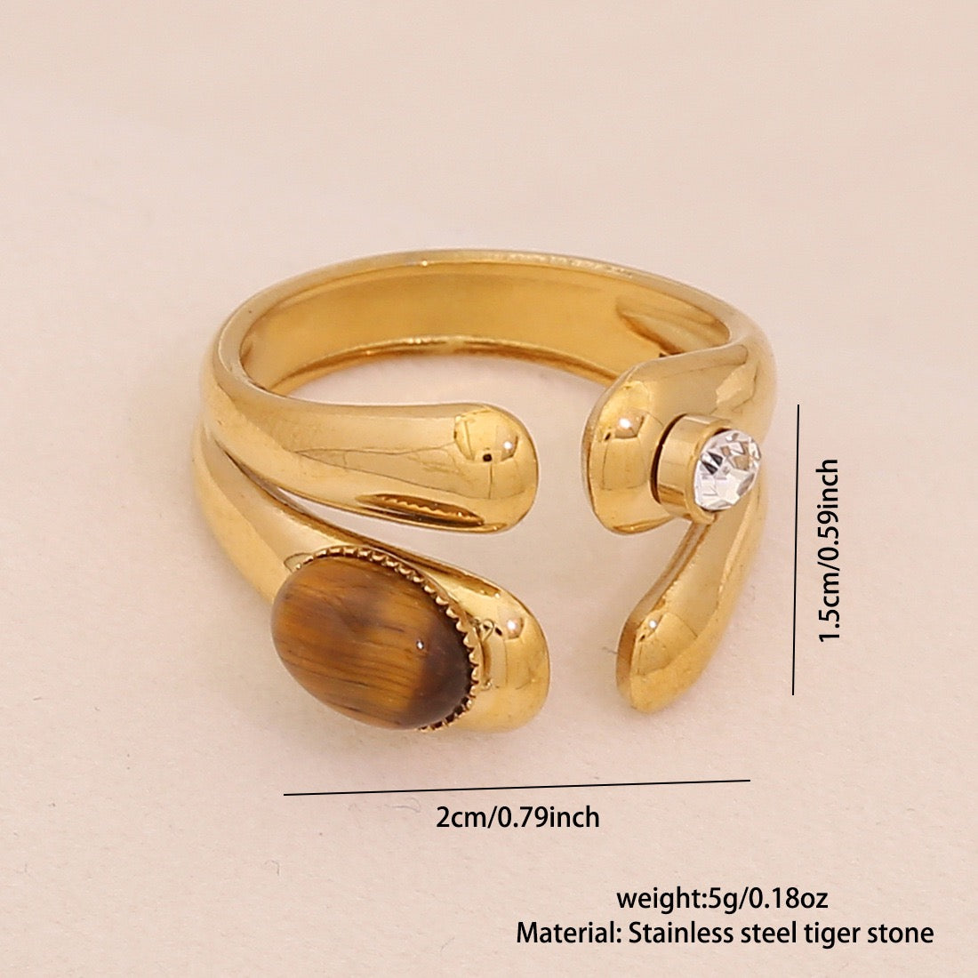 Natural Tiger’s Eye Vintage Stainless Steel Ring