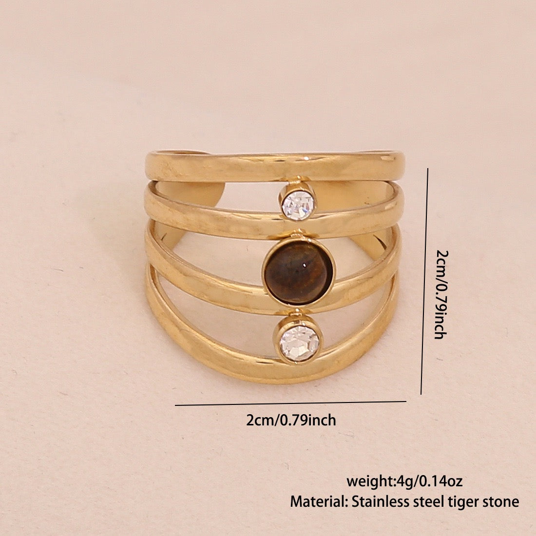 Natural Tiger’s Eye Vintage Stainless Steel Ring