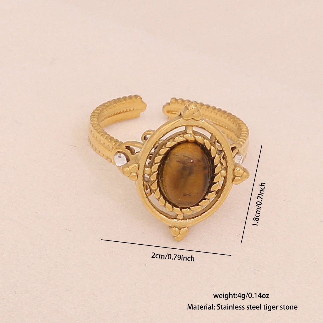 Natural Tiger’s Eye Vintage Stainless Steel Ring