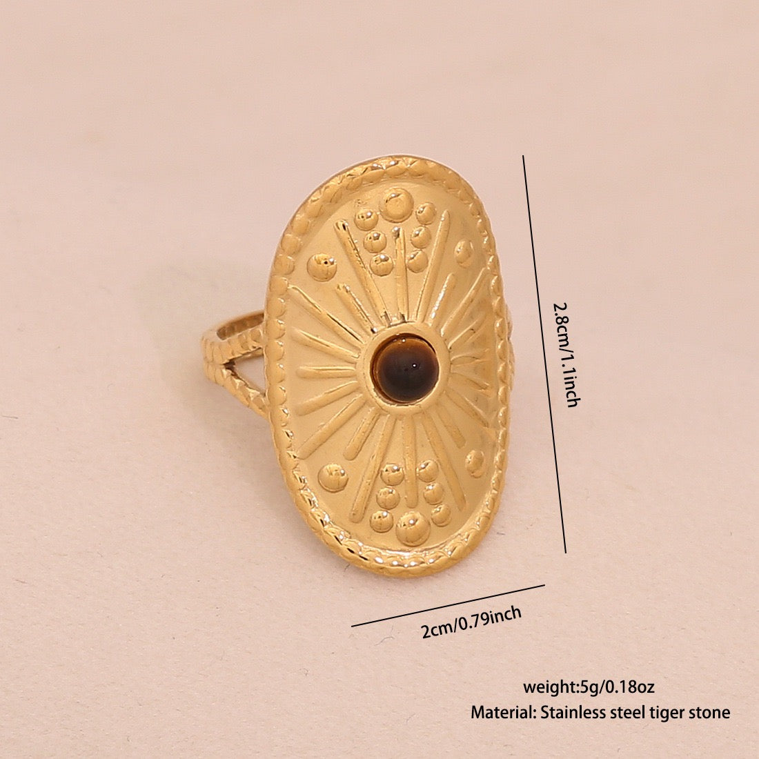 Natural Tiger’s Eye Vintage Stainless Steel Ring