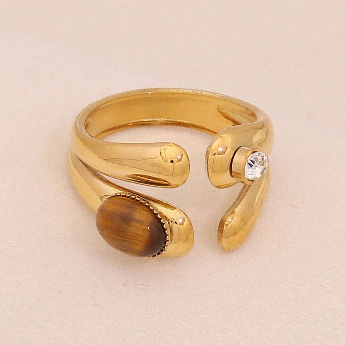 Natural Tiger’s Eye Vintage Stainless Steel Ring
