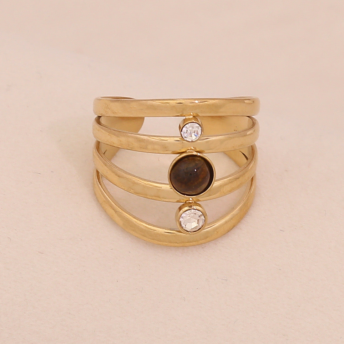 Natural Tiger’s Eye Vintage Stainless Steel Ring