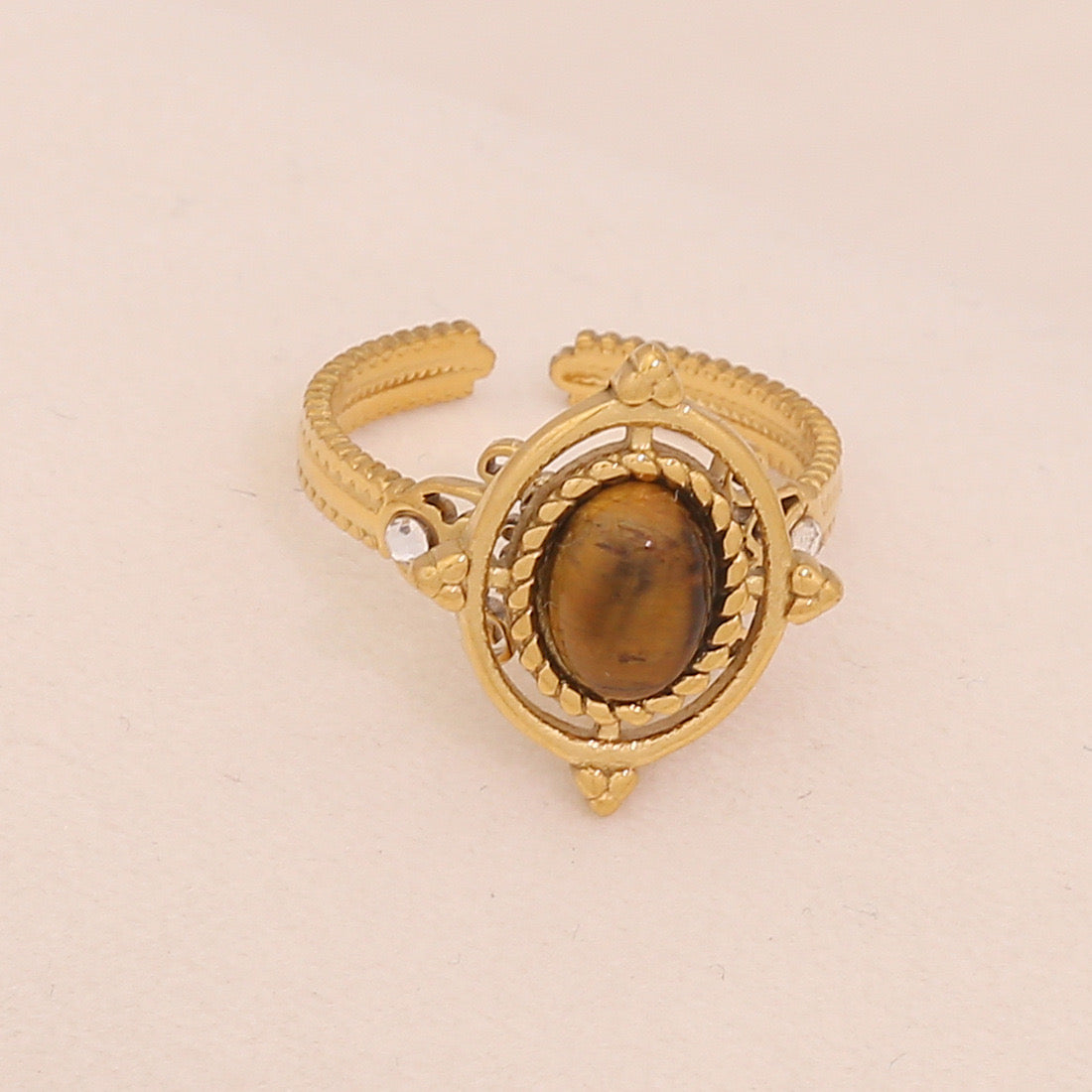 Natural Tiger’s Eye Vintage Stainless Steel Ring