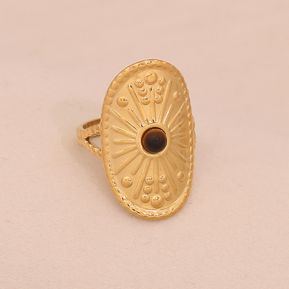 Natural Tiger’s Eye Vintage Stainless Steel Ring