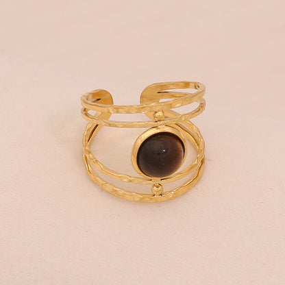 Natural Tiger’s Eye Vintage Stainless Steel Ring