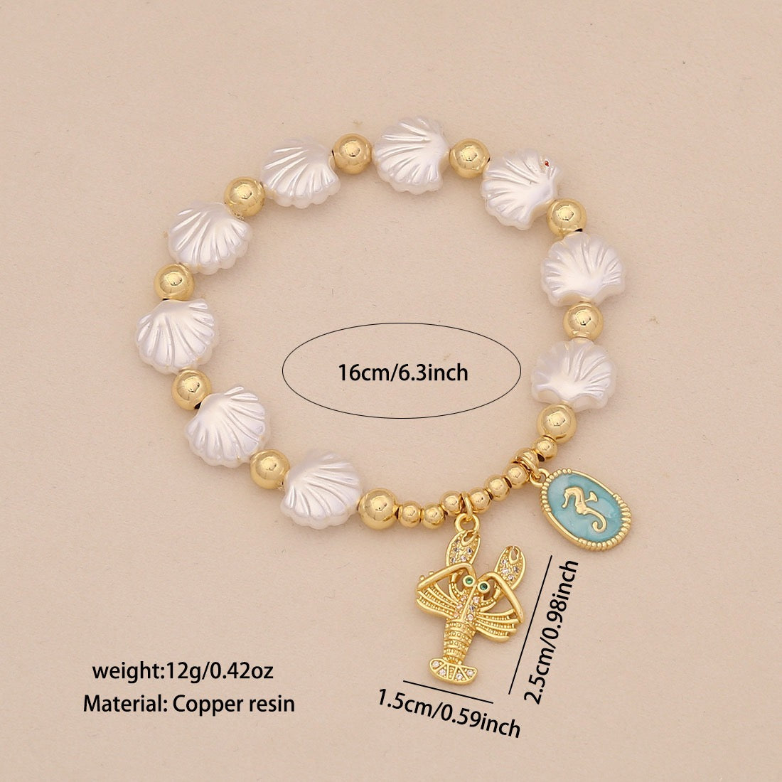 Faux Pearl Beaded Bracelet with Starfish & Sea Turtle Charms