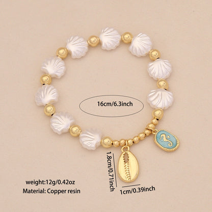 Faux Pearl Beaded Bracelet with Starfish & Sea Turtle Charms