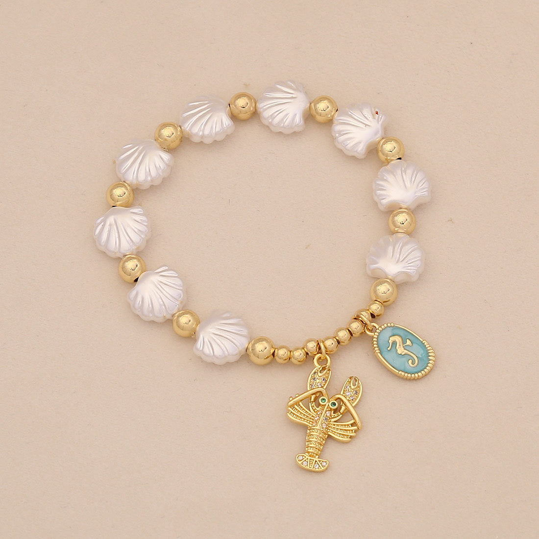 Faux Pearl Beaded Bracelet with Starfish & Sea Turtle Charms