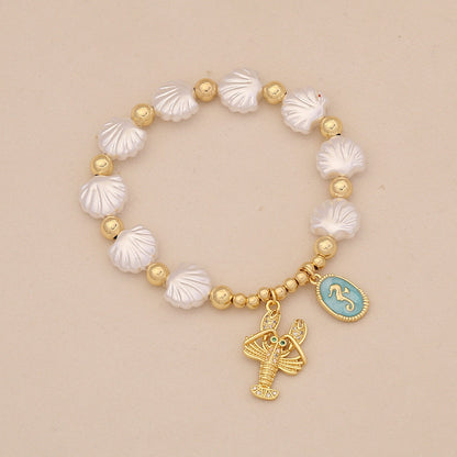 Faux Pearl Beaded Bracelet with Starfish & Sea Turtle Charms