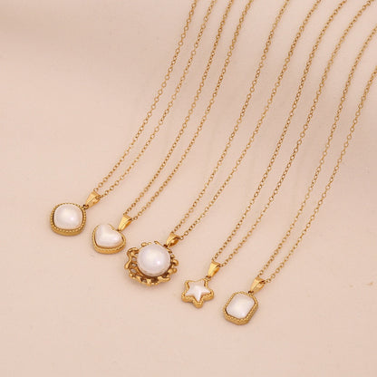 Faux Pearl Heart Pendant Necklace with Star Charm
