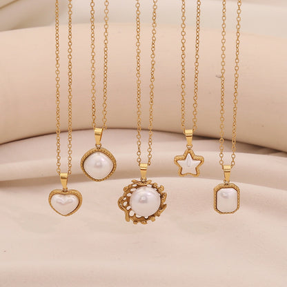 Faux Pearl Heart Pendant Necklace with Star Charm