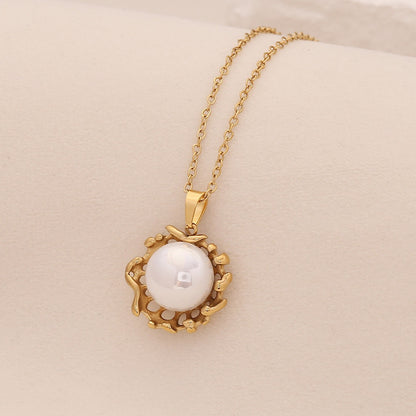 Faux Pearl Heart Pendant Necklace with Star Charm