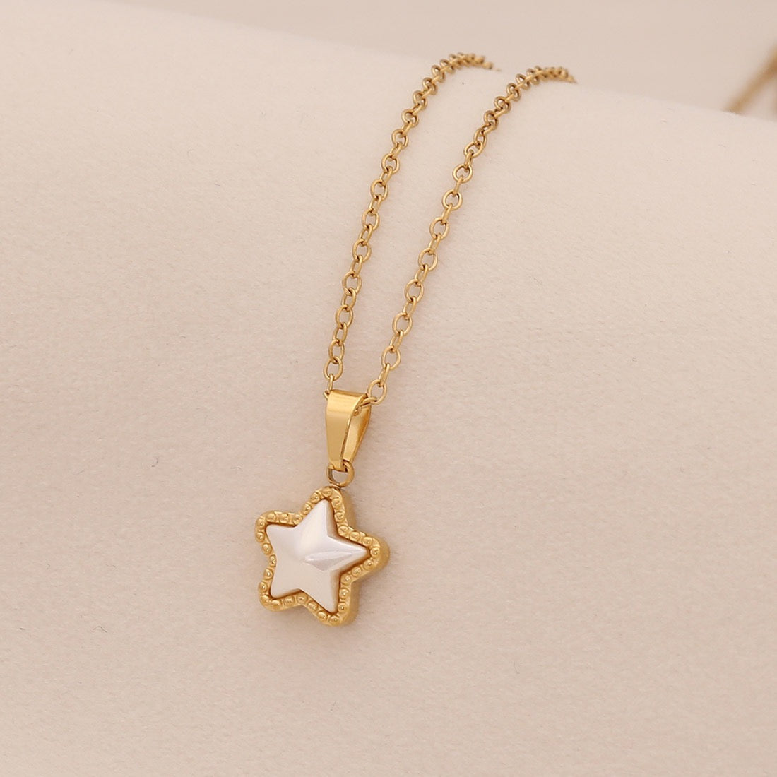 Faux Pearl Heart Pendant Necklace with Star Charm