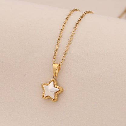 Faux Pearl Heart Pendant Necklace with Star Charm