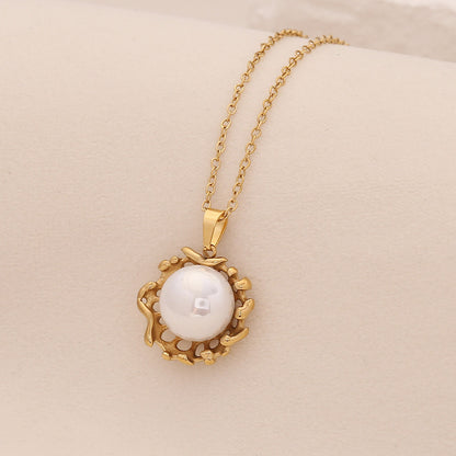 Faux Pearl Heart Pendant Necklace with Star Charm