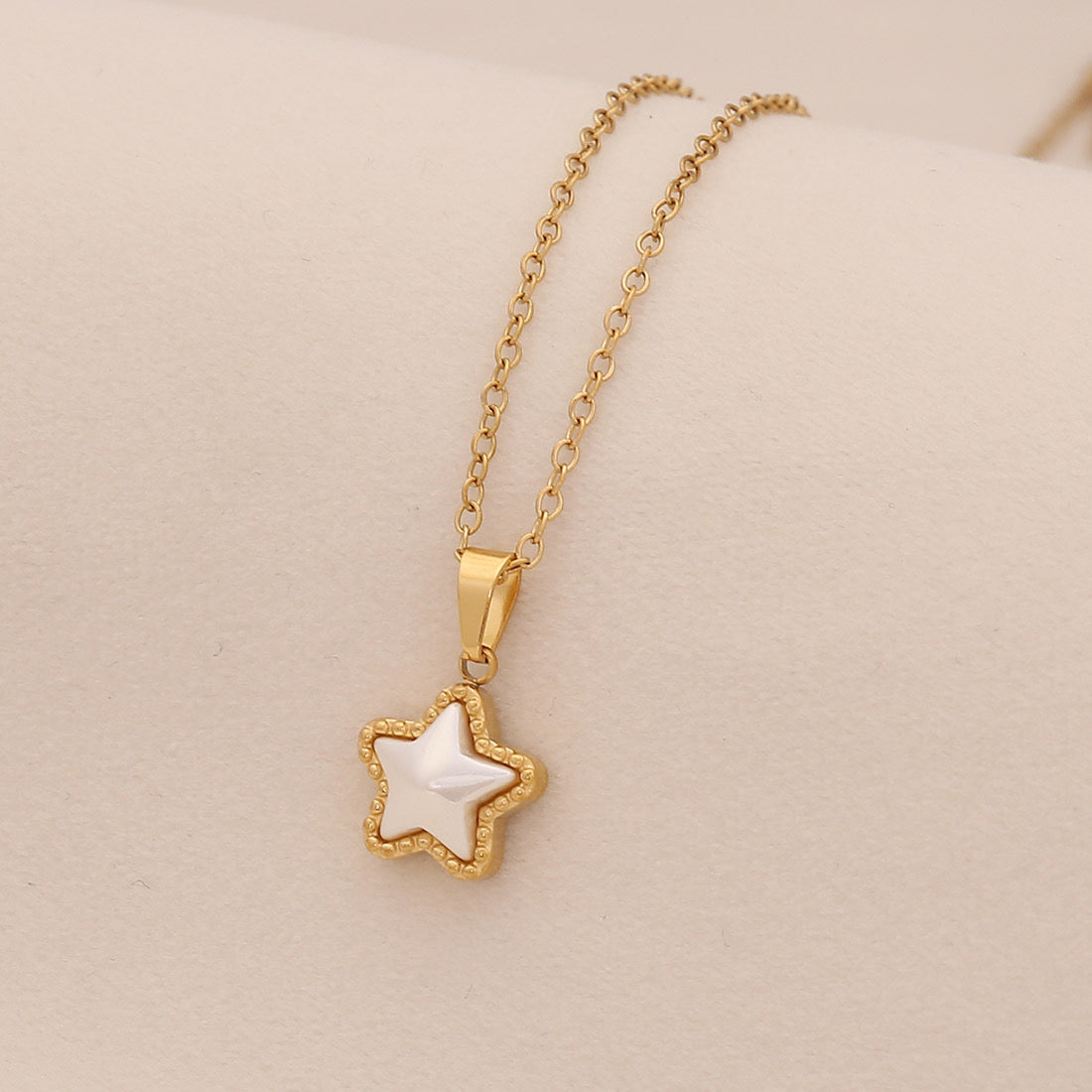 Faux Pearl Heart Pendant Necklace with Star Charm