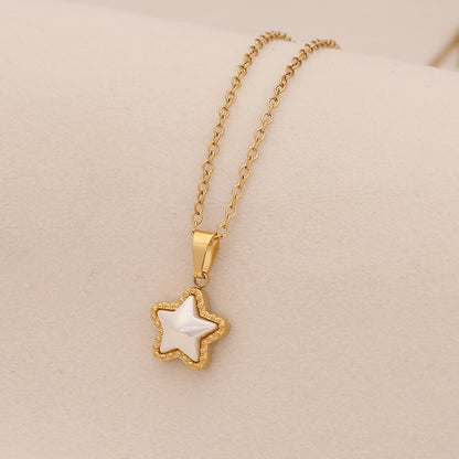 Faux Pearl Heart Pendant Necklace with Star Charm