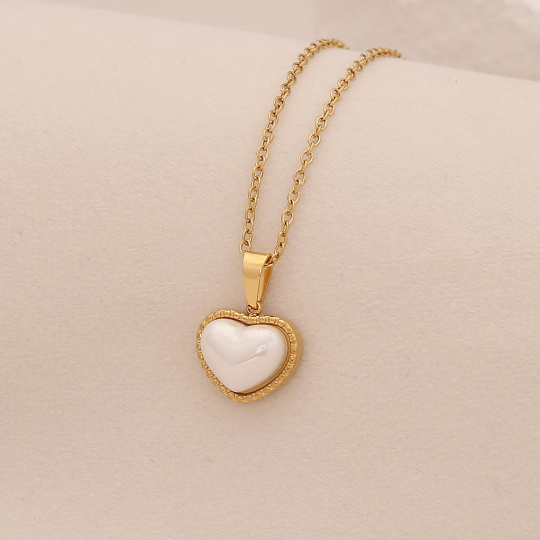 Faux Pearl Heart Pendant Necklace with Star Charm