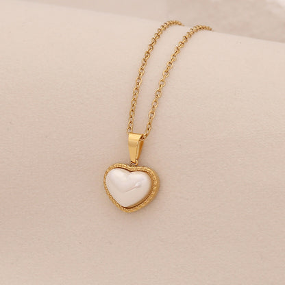 Faux Pearl Heart Pendant Necklace with Star Charm