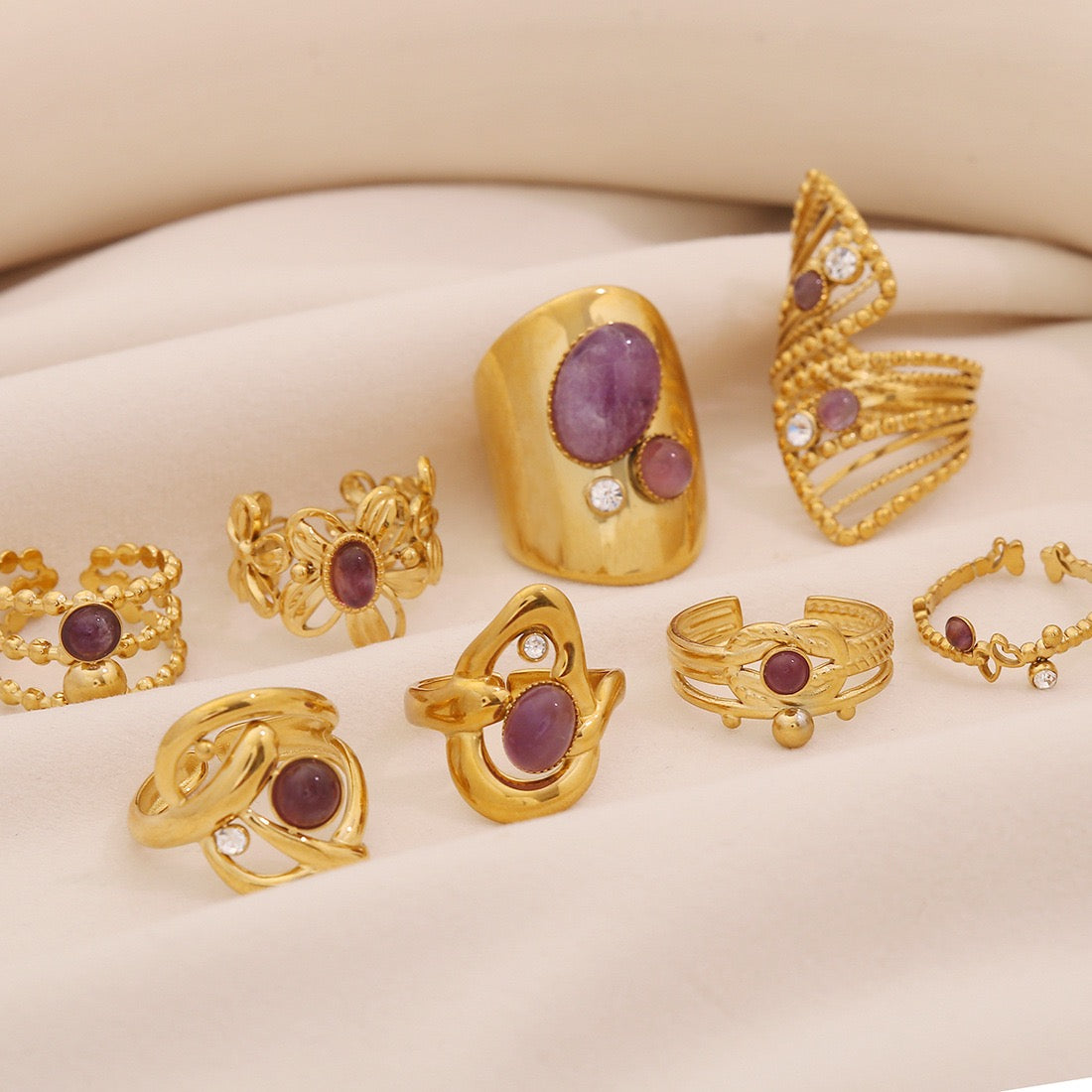 Vintage Amethyst Geometric Open Band Ring