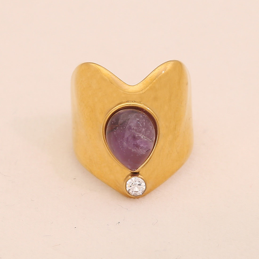 Vintage Amethyst Geometric Open Band Ring