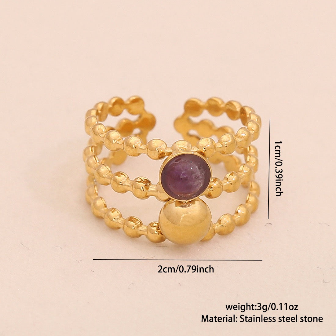 Vintage Amethyst Geometric Open Band Ring