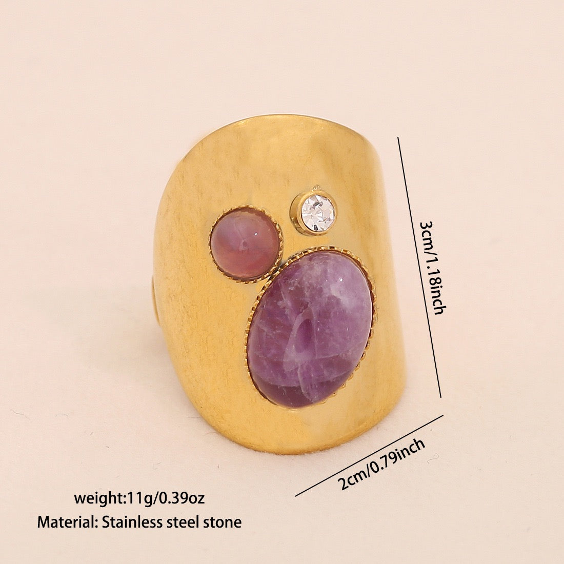 Vintage Amethyst Geometric Open Band Ring