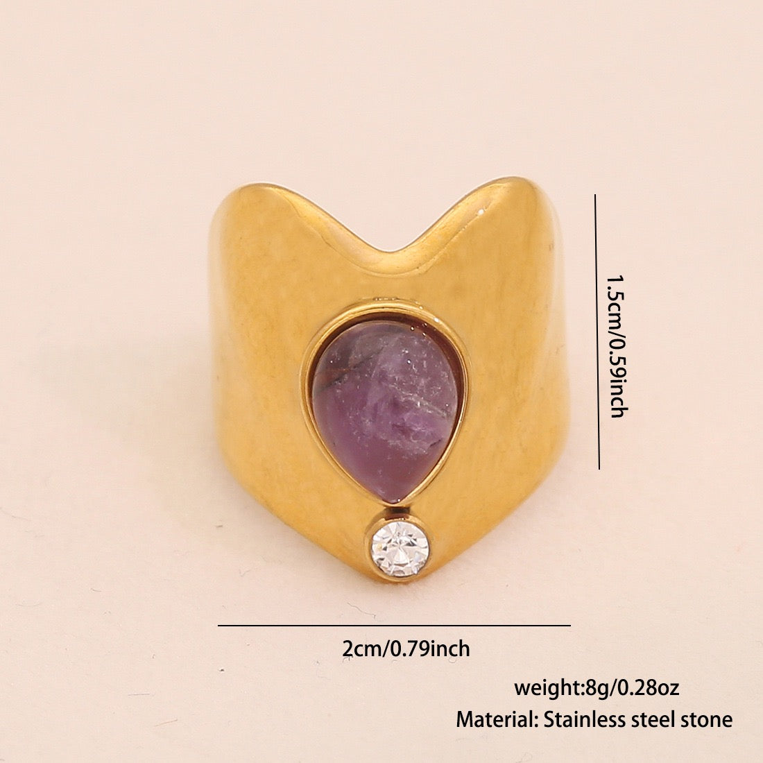 Vintage Amethyst Geometric Open Band Ring