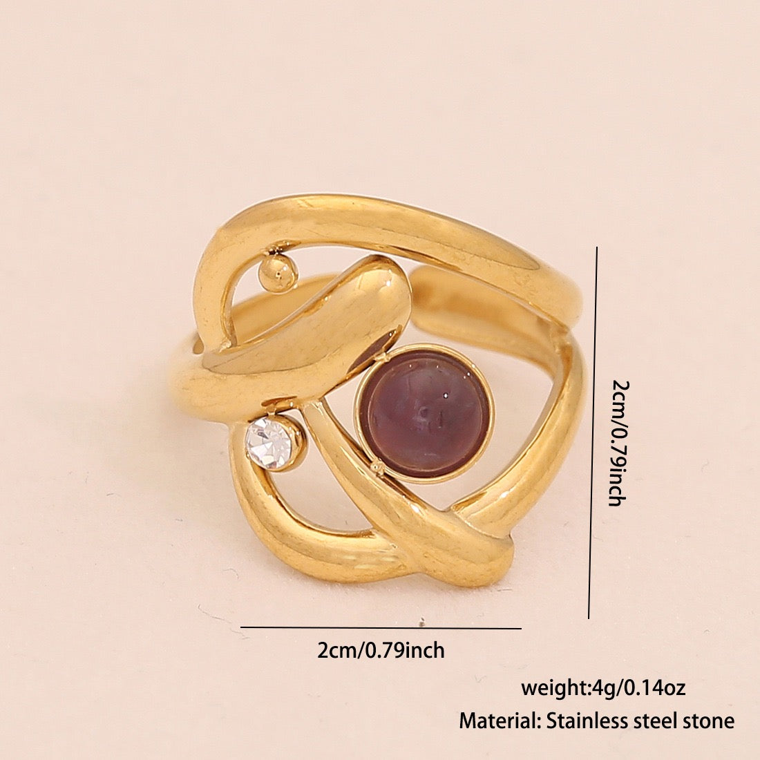 Vintage Amethyst Geometric Open Band Ring